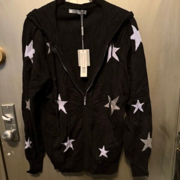 ZIP UP STAR CASHMERE SWEATER HOODIE BLACK/CORNFLOWER - Picture 3 of 16